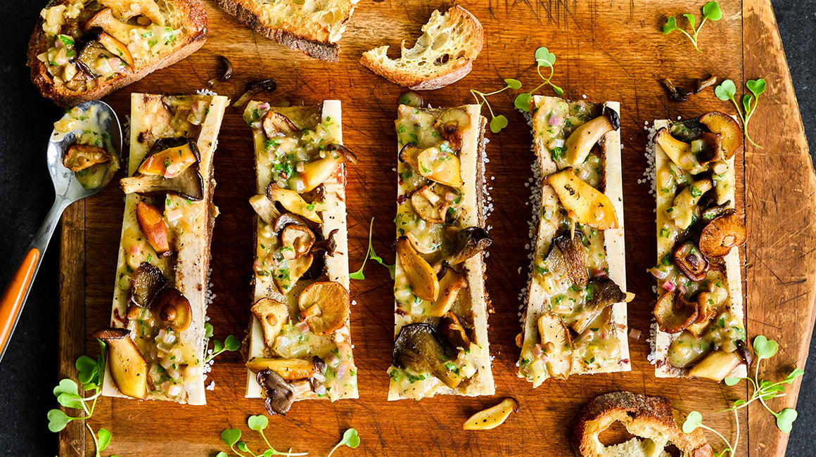 Marrow Bones with Grilled Mushrooms 