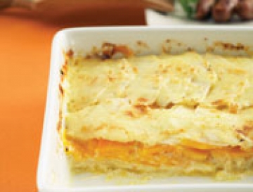 Pumpkin, squash and root vegetables au gratin