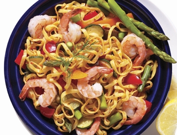 Linguines au pesto et aux crevettes