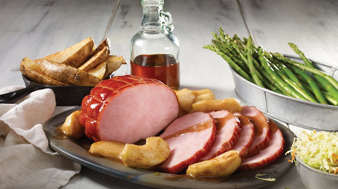 Apple and maple braised P’tit Caprice Lafleur ham