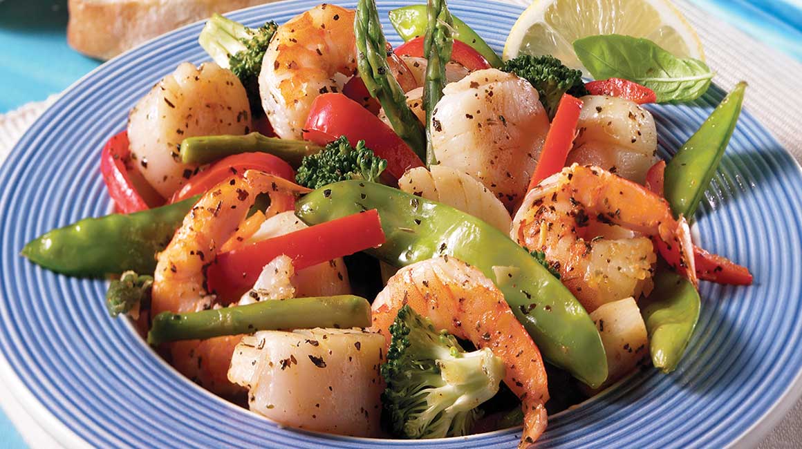 Ginger-lemon scallop, shrimp and vegetable stir-fry