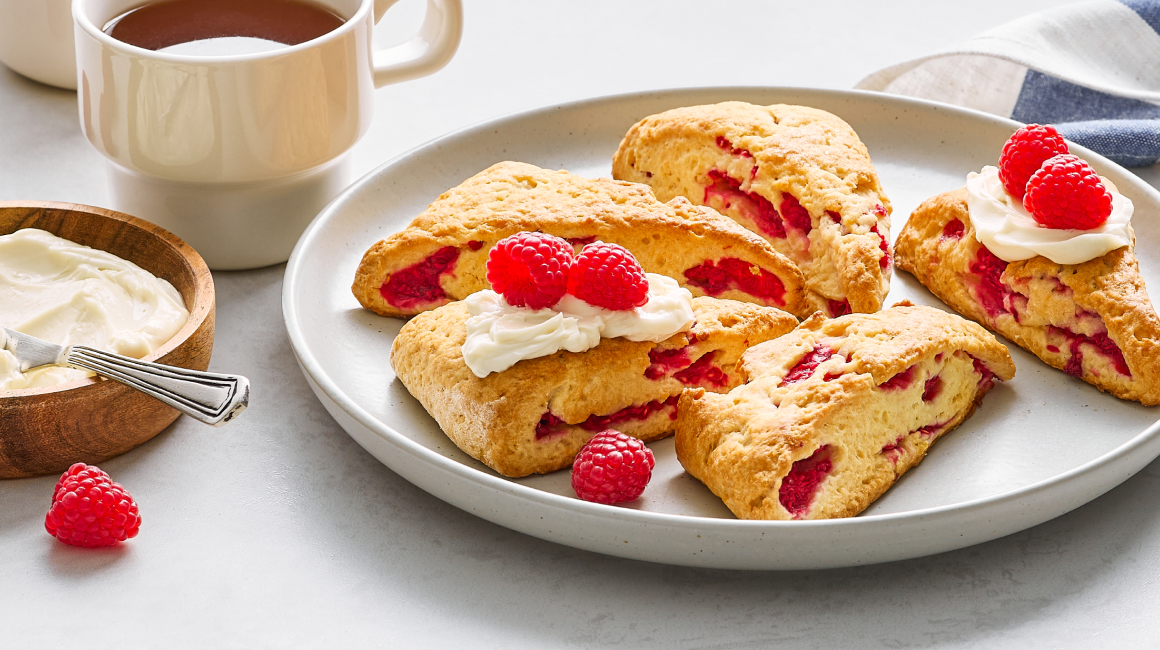 Cream cheese and raspberry scones