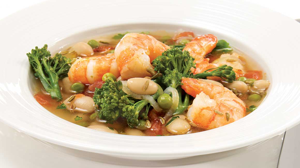 Broccolini, shrimp and fennel seed soup from Stefano Faita