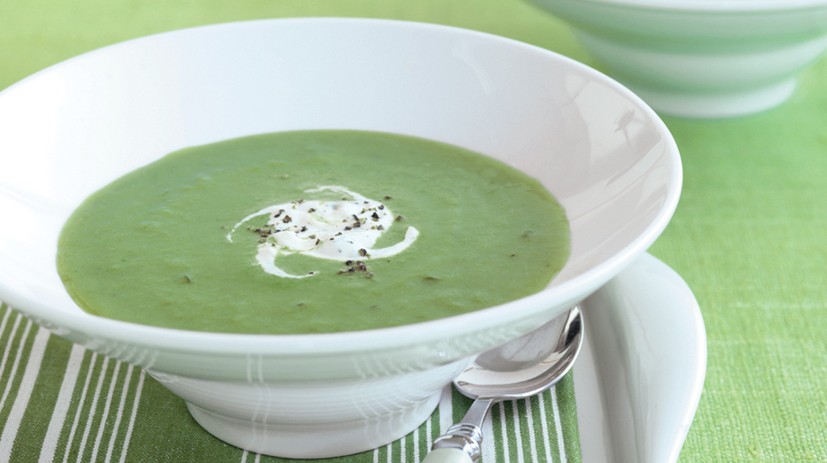 Roasted Asparagus Soup with Tzatziki