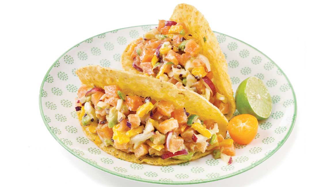 Salmon, mango and cheese twist tartare