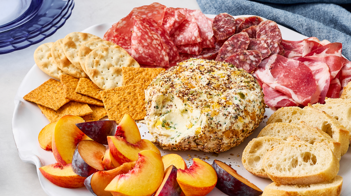 Seed and spice-crusted cheese and apricot spread 